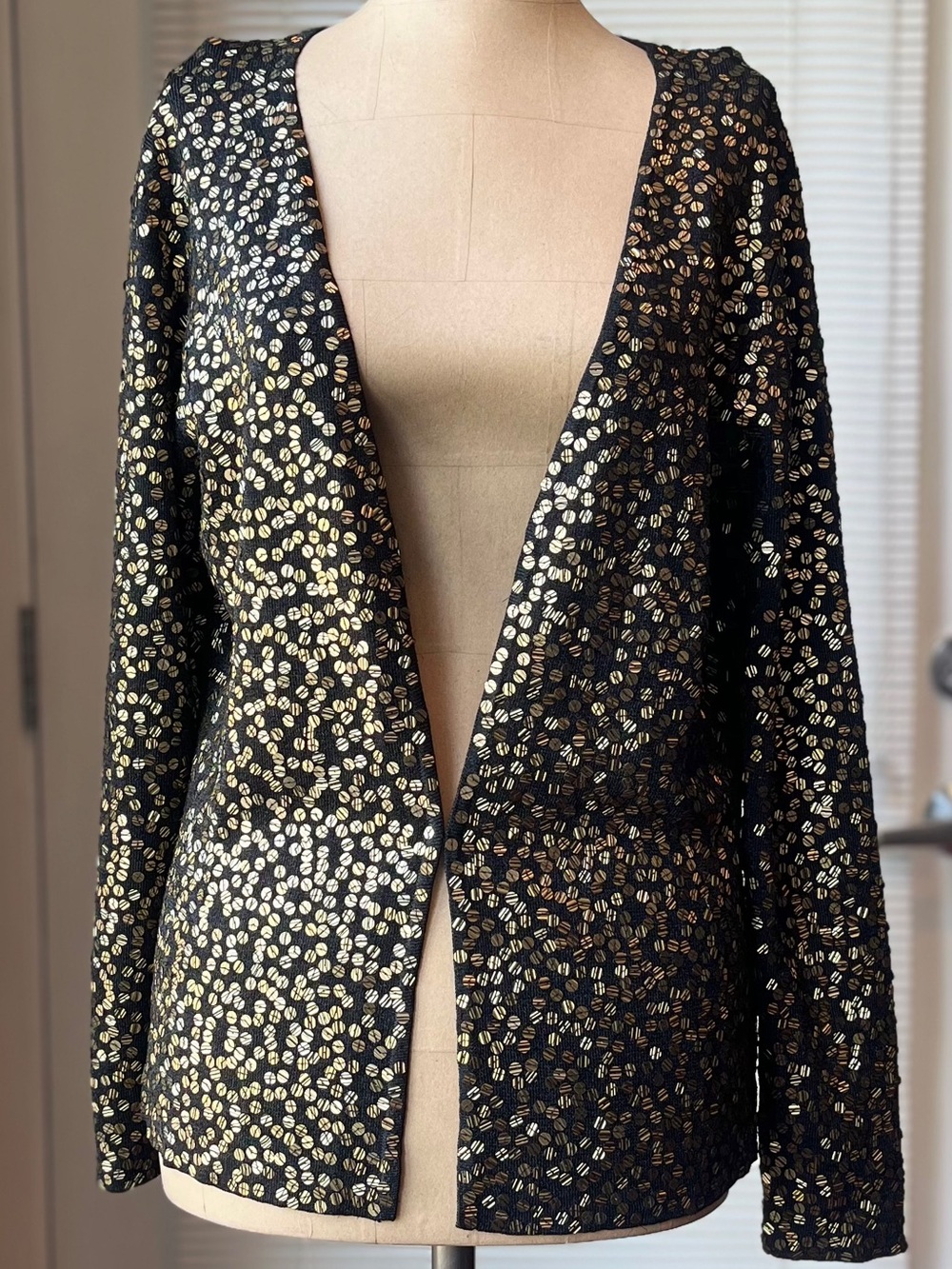 Carmen Marc Valvo Black Blazer with Gold Sequin L EUC